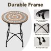 Round 24-Blue Beige Mosaic Tile Pattern Bistro Table with Black Metal Legs