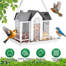 Fresh Fab Finds Metal Hanging Bird Feeder House Classic Barn Bird Feeder House Iron Hanging Outdoor Feeder with Visible Window and Lift Top Lid 15.75i