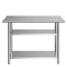 Stainless Steel Work Table, 24x48 Inch Food Prep Table with 2 Shelves and Backsplash, Commercial Kitchen Workstation