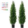 Artificial Cedar Topiary Tree, 60 inch Tall (2 Pieces), with Extra Leaves & Pot Faux Evergreen Fake Pine Cypress Trees Plant