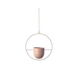 Metal Flower Pot Hanging Plant Holder Indoor Outdoor Home Decoration (Color: Beige, shape: Round)